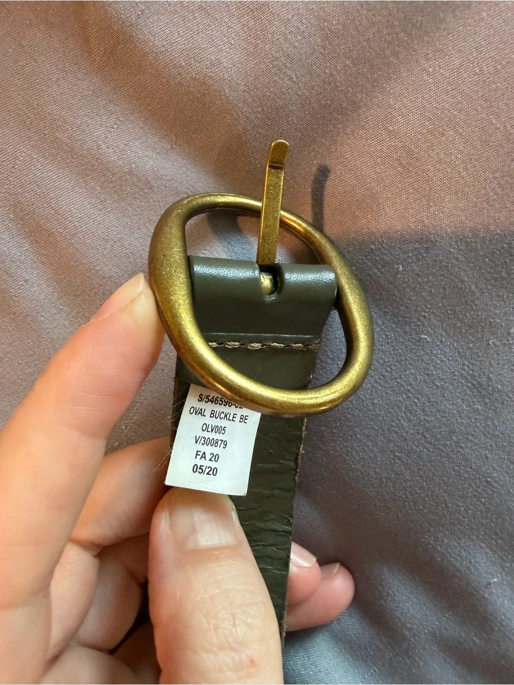 GAP Olive Green Leather Belt with Gold Oval Buckle